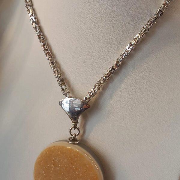 Collana in arg 925 maglia bizantina euro 215 ciondolo in Geode di quarzo
